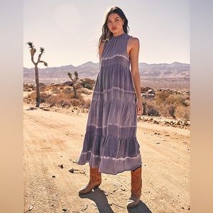 Bella Dahl Indigo Stripe Sleeveless Tiered MIDI Dress
